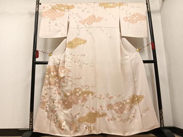平和屋着物●訪問着 絞り 駒刺繍 雲重ね枝花文 金彩 正絹 逸品 AABM5165ph