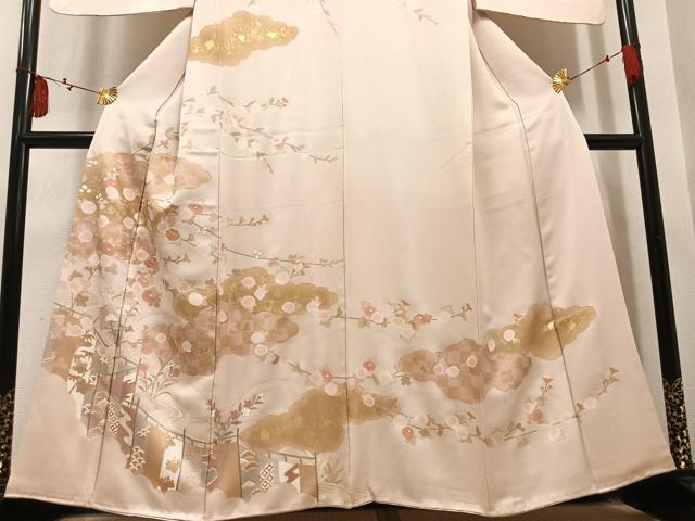平和屋着物●訪問着 絞り 駒刺繍 雲重ね枝花文 金彩 正絹 逸品 AABM5165ph