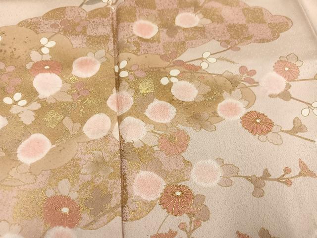 平和屋着物●訪問着 絞り 駒刺繍 雲重ね枝花文 金彩 正絹 逸品 AABM5165ph