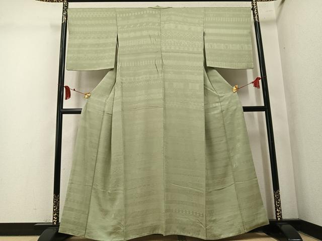 平和屋着物●上質な色無地 百柄 草花地紋 若菜色 正絹 逸品 AABM5168ph