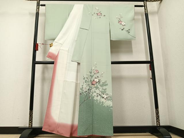 平和屋着物●訪問着 友禅 作家物 枝花文 暈し染め 正絹 逸品 AABM5169ph