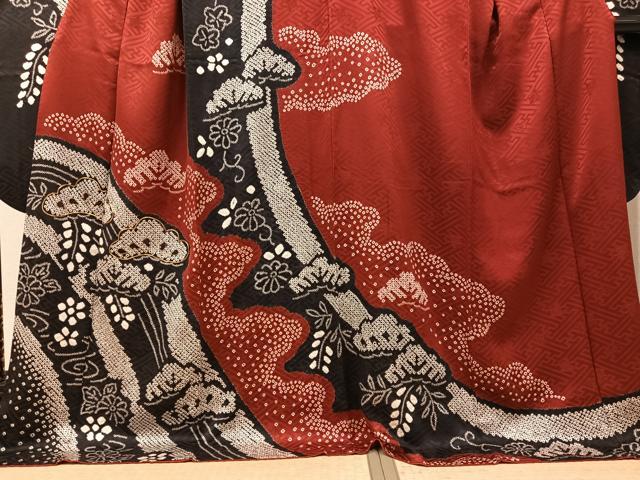 平和屋着物●豪華振袖 絞り 駒刺繍 草花文 ロング丈 正絹 逸品 AABM5171ph