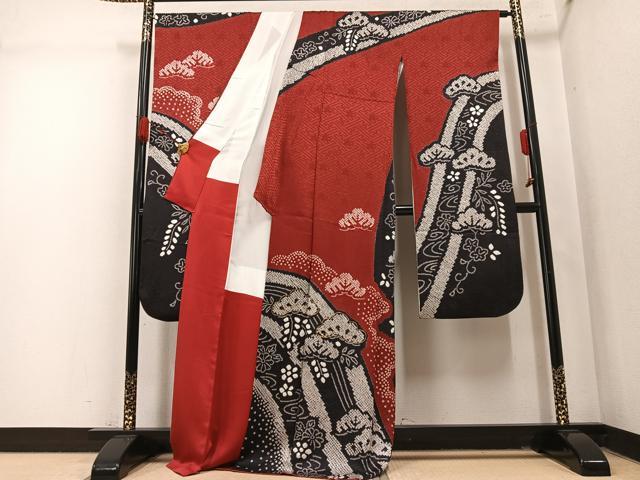 平和屋着物●豪華振袖 絞り 駒刺繍 草花文 ロング丈 正絹 逸品 AABM5171ph