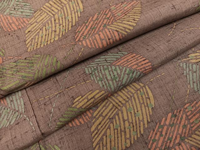 平和屋着物●上質な小紋 紬地 型染め 舞葉文 正絹 逸品 AABM5177ph
