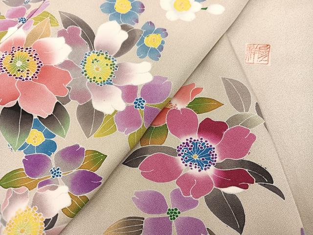平和屋着物●訪問着 友禅 作家物 草花文 暈し染め 正絹 逸品 AABM5178ph