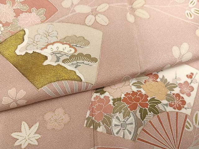平和屋着物●訪問着 扇面花文 金彩 正絹 逸品 AABM5179ph