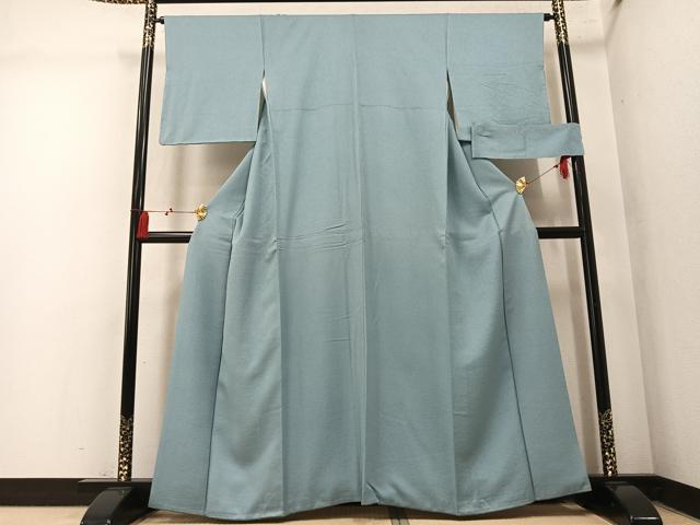 平和屋着物●上質な色無地 寿光織 花地紋 千草色 反端付き 正絹 逸品 AABM5181ph