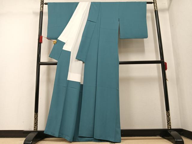 平和屋着物●上質な色無地 錆浅葱色 正絹 逸品 AABM5183ph