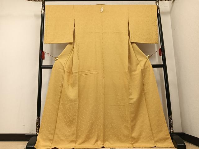 平和屋着物●上質な色無地 草花地紋 玉蜀黍色 ロング丈 正絹 逸品 未使用 AABM5187ph