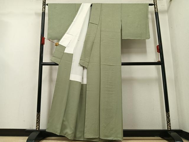 平和屋着物●上質な色無地 風景草花地紋 利休茶色 正絹 逸品 AABM5188ph