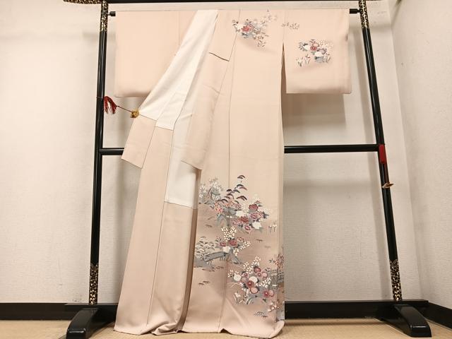平和屋着物●訪問着 友禅 風景草花文 暈し染め 正絹 逸品 AABM5191ph
