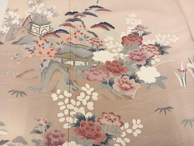 平和屋着物●訪問着 友禅 風景草花文 暈し染め 正絹 逸品 AABM5191ph