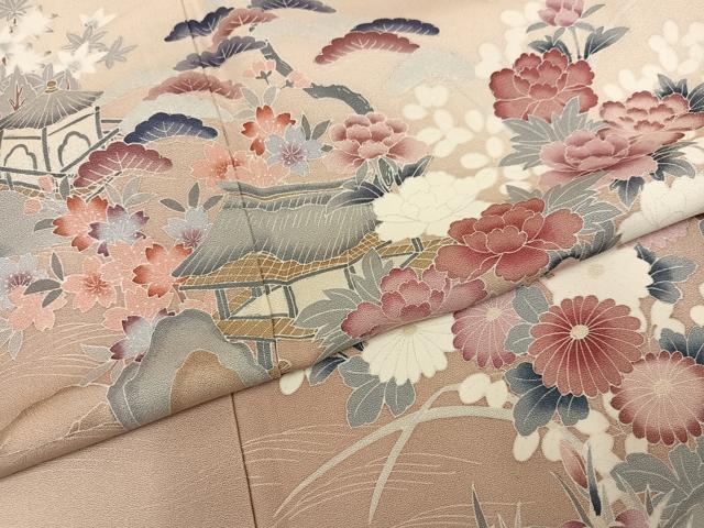 平和屋着物●訪問着 友禅 風景草花文 暈し染め 正絹 逸品 AABM5191ph
