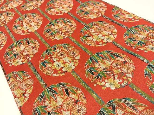 平和屋着物◎本場筑前博多織 八寸名古屋帯 松竹梅丸文 銀糸 正絹 逸品 AABM5211bw