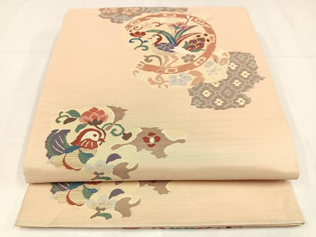 平和屋着物◎六通柄袋帯 唐織 花鳥文 金糸 正絹 逸品 AABM5218bw