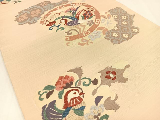 平和屋着物◎六通柄袋帯 唐織 花鳥文 金糸 正絹 逸品 AABM5218bw