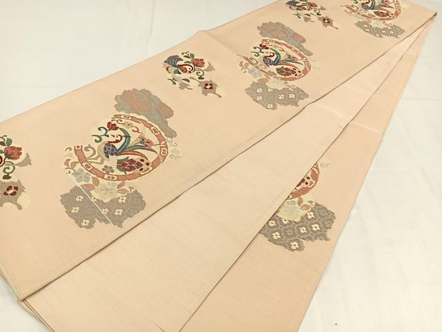 平和屋着物◎六通柄袋帯 唐織 花鳥文 金糸 正絹 逸品 AABM5218bw