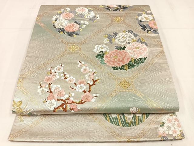 平和屋着物◎六通柄袋帯 唐織 草花文 加賀優彩 金銀糸 正絹 逸品 AABM5231bw
