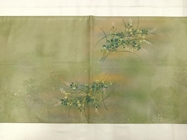 平和屋着物◎太鼓柄袋帯 作家物 手描き 草花文 金彩 引箔 正絹 逸品 AABM5234bw