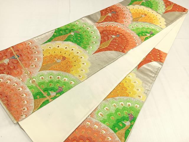 平和屋着物◎六通柄袋帯 唐織 孔雀文 金銀糸 正絹 逸品 AABM5248bw