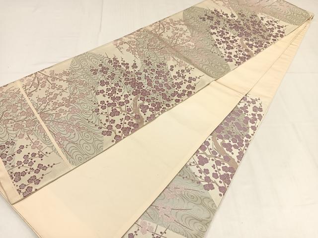 平和屋着物◎六通柄袋帯 唐織 流水枝梅文 正絹 逸品 AABM5251bw
