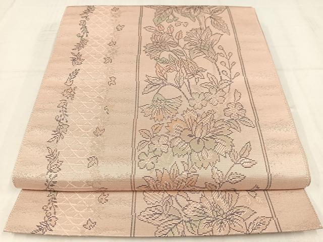 平和屋着物◎八寸名古屋帯 草花間道 正絹 逸品 AABM5282bw