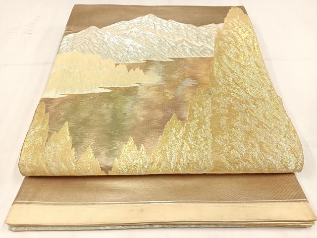 平和屋着物◎六通柄袋帯 重ね山樹林文 金銀糸 正絹 逸品 AABM5317bw