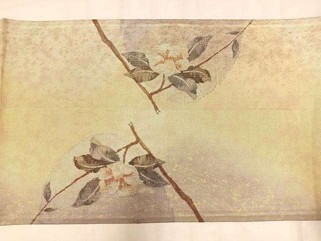 平和屋着物◎太鼓柄袋帯 枝花霞文 金糸 正絹 逸品 AABM5321bw