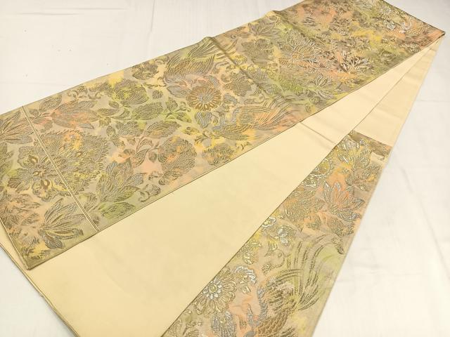 平和屋着物◎六通柄袋帯 更紗花鳥文 金銀糸 正絹 逸品 AABM5322bw