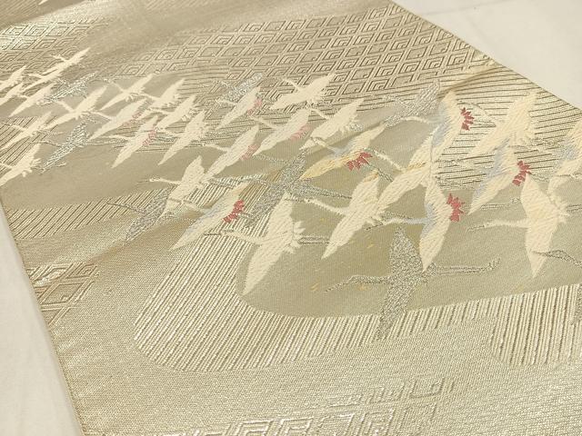 平和屋着物◎六通柄袋帯 唐織 飛鶴文 銀糸 正絹 逸品 AABM5334bw