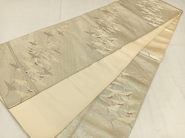 平和屋着物◎六通柄袋帯 唐織 飛鶴文 銀糸 正絹 逸品 AABM5334bw