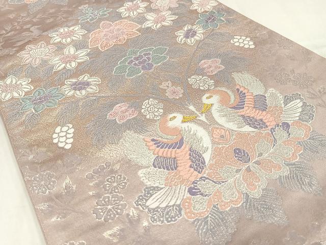 平和屋着物◎六通柄袋帯 唐織 向い鳥更紗花文 金銀糸 正絹 逸品 AABM5336bw