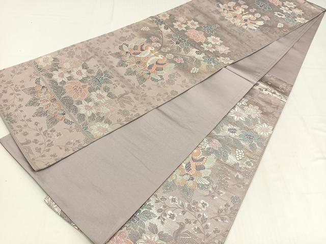 平和屋着物◎六通柄袋帯 唐織 向い鳥更紗花文 金銀糸 正絹 逸品 AABM5336bw