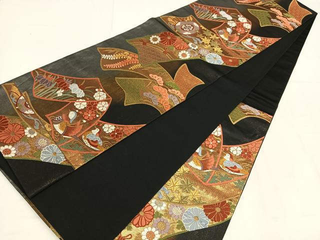 平和屋着物◎六通柄袋帯 唐織 鴛鴦草花文 金銀糸 正絹 逸品 AABM5340bw