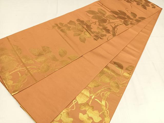 平和屋着物◎六通柄袋帯 蔦の葉文 金糸 正絹 逸品 AABM5348bw