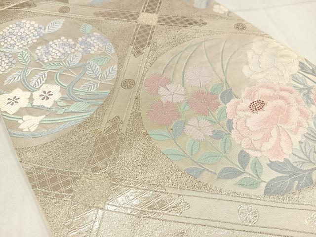 平和屋着物◎六通柄袋帯 唐織 草花文 金銀糸 正絹 逸品 AABM5382bw