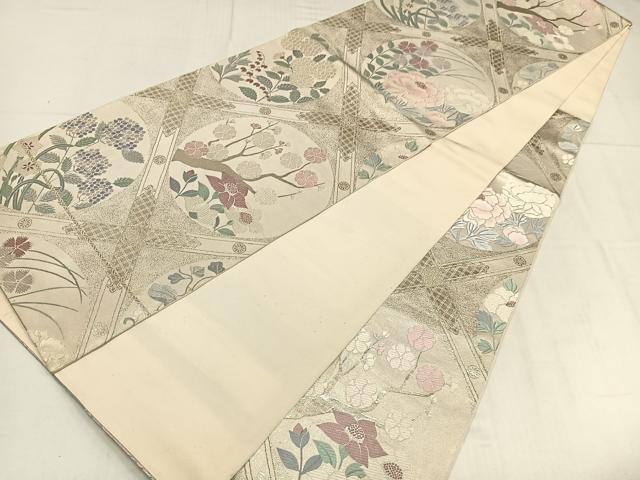 平和屋着物◎六通柄袋帯 唐織 草花文 金銀糸 正絹 逸品 AABM5382bw