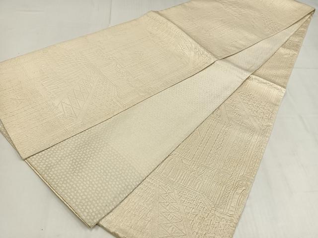 平和屋着物◎全通柄袋帯 纐纈 風景文 鳥の子色 正絹 逸品 AABM5388bw