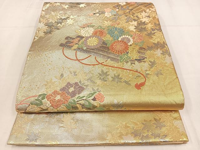 平和屋着物◎六通柄袋帯 草花文 金銀糸 正絹 逸品 AABM5425bw