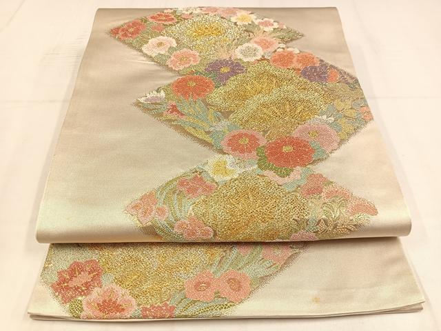 平和屋着物◎六通柄袋帯 花菱文 金銀糸 正絹 逸品 AABM5427bw