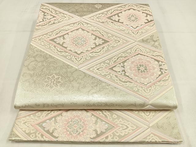 平和屋着物◎六通柄袋帯 唐織 花菱文 銀糸 正絹 逸品 AABM5429bw
