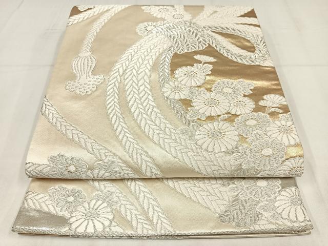 平和屋着物◎六通柄袋帯 唐織 結び紐花文 金銀糸 正絹 逸品 AABM5437bw