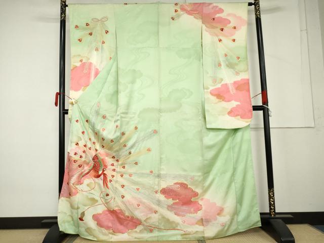 平和屋着物●豪華振袖 駒刺繍 孔雀 暈し染め 金銀糸 正絹 逸品 AABM5443cs