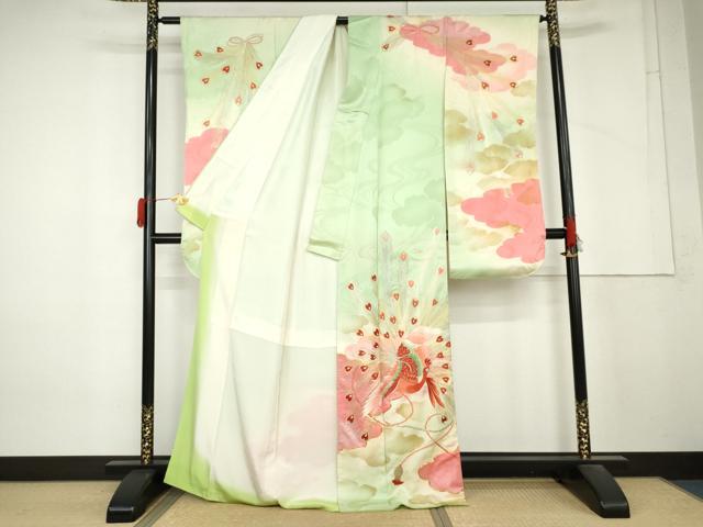 平和屋着物●豪華振袖 駒刺繍 孔雀 暈し染め 金銀糸 正絹 逸品 AABM5443cs