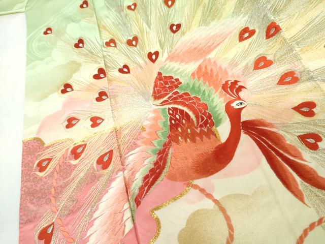 平和屋着物●豪華振袖 駒刺繍 孔雀 暈し染め 金銀糸 正絹 逸品 AABM5443cs