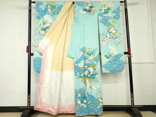 平和屋着物●豪華振袖 絞り 駒刺繍 花車文 正絹 逸品 AABM5444cs