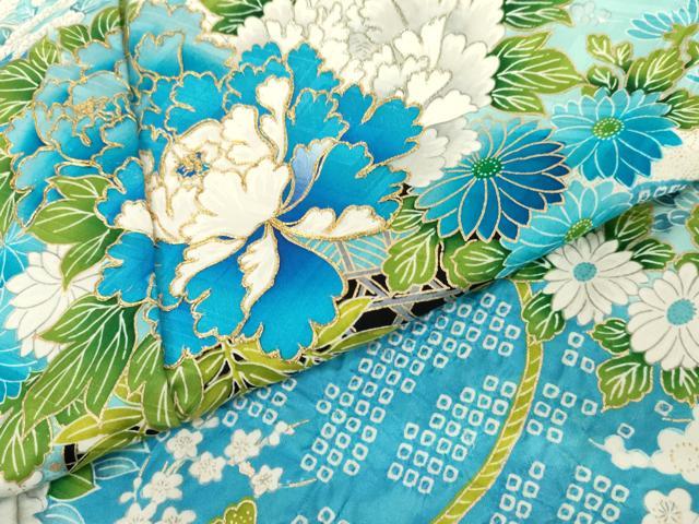 平和屋着物●豪華振袖 絞り 駒刺繍 花車文 正絹 逸品 AABM5444cs