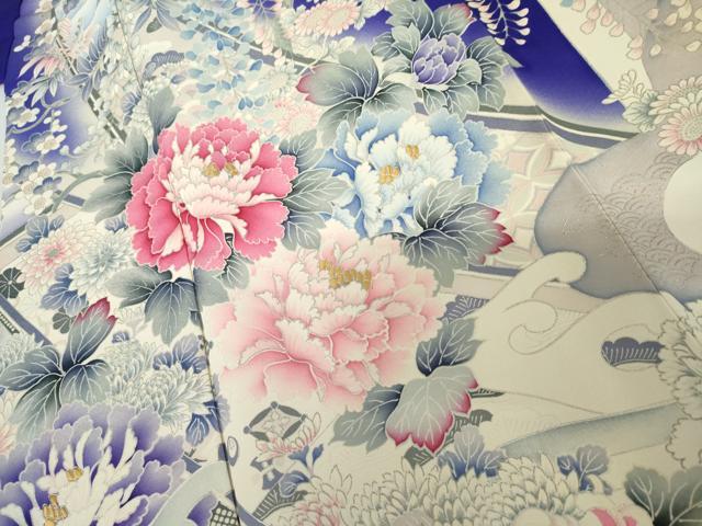 平和屋着物●豪華振袖 駒刺繍 立波草花文 銀彩 正絹 逸品 AABM5445cs