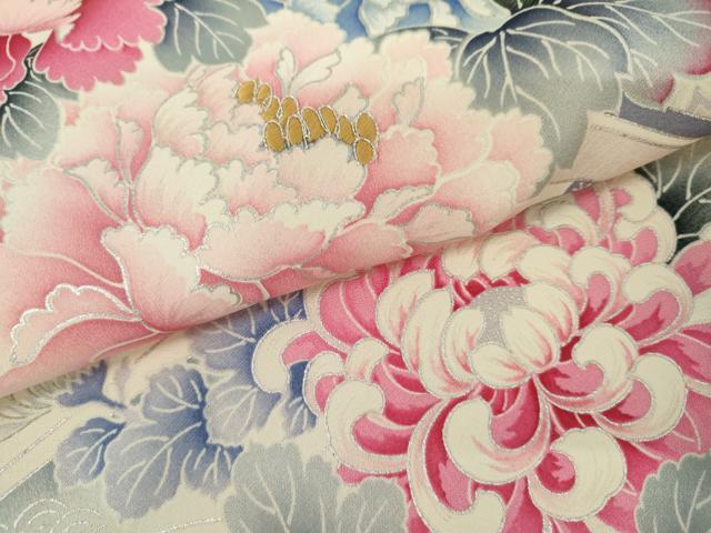 平和屋着物●豪華振袖 駒刺繍 立波草花文 銀彩 正絹 逸品 AABM5445cs