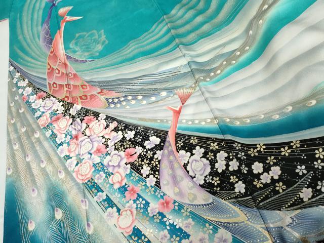 平和屋着物●豪華振袖 孔雀花文 暈し染め 金銀彩 正絹 逸品 AABM5446cs
